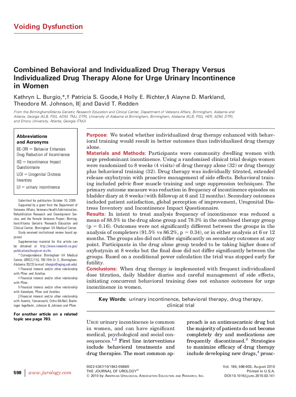 Combined Behavioral and Individualized Drug Therapy Versus Individualized Drug Therapy Alone for Urge Urinary Incontinence in Women 