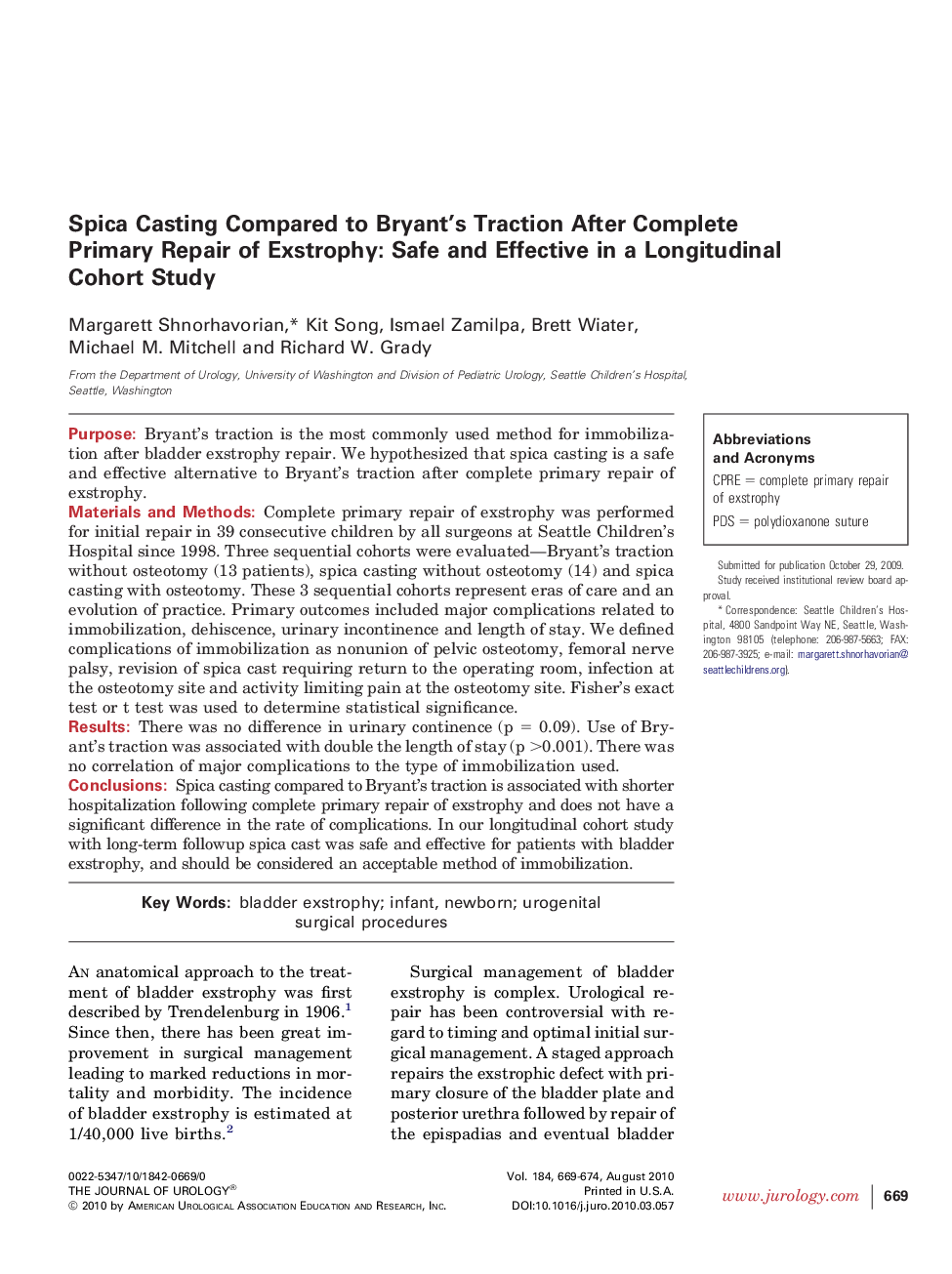 Spica Casting Compared to Bryant's Traction After Complete Primary Repair of Exstrophy: Safe and Effective in a Longitudinal Cohort Study 