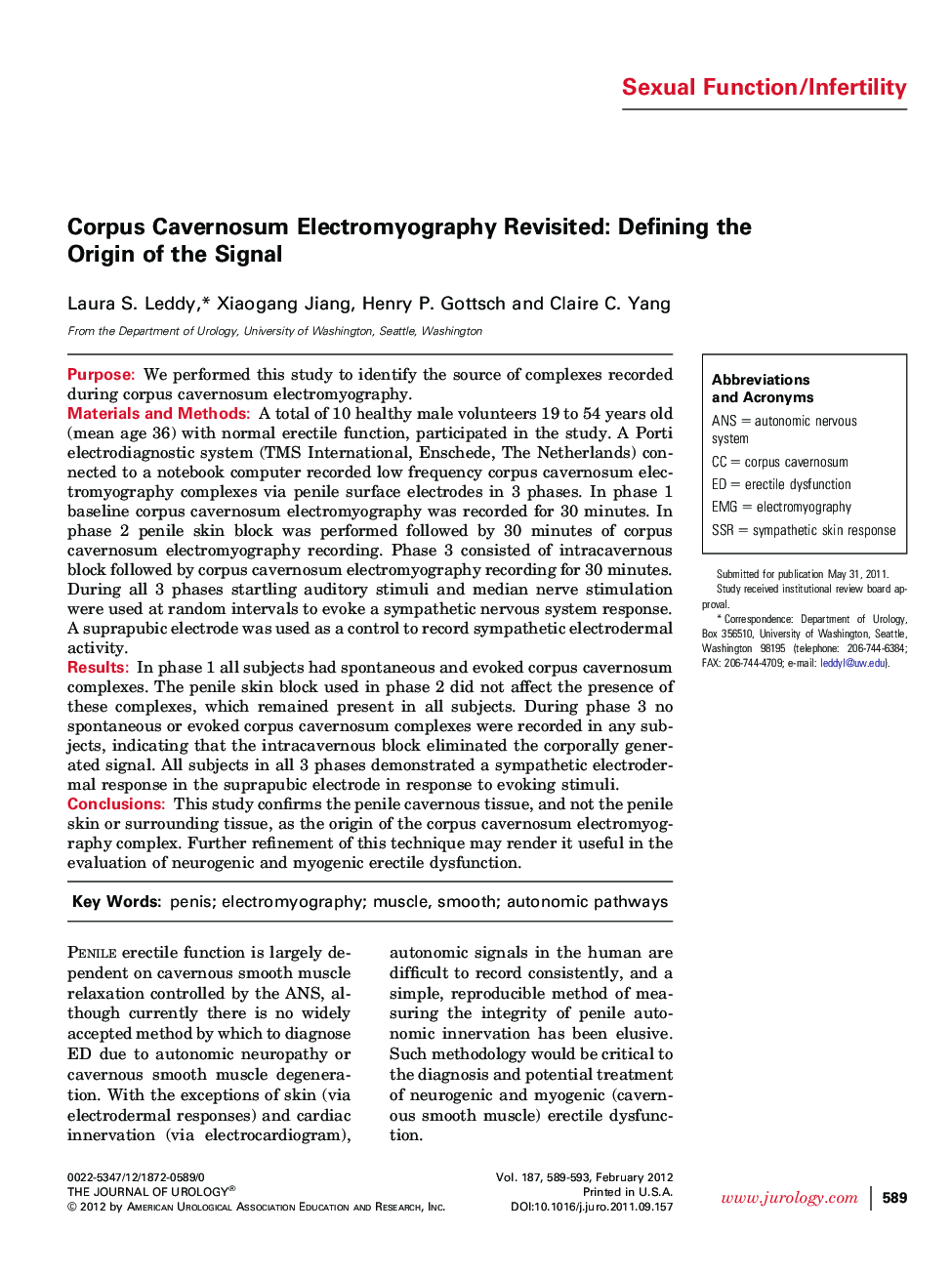 Corpus Cavernosum Electromyography Revisited: Defining the Origin of the Signal 