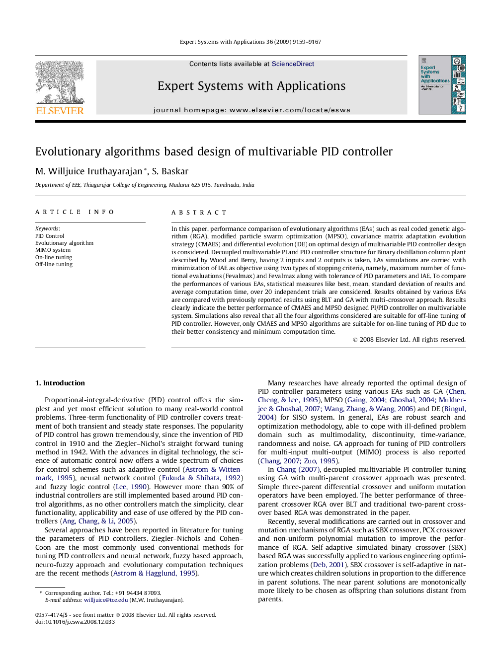 Evolutionary algorithms based design of multivariable PID controller