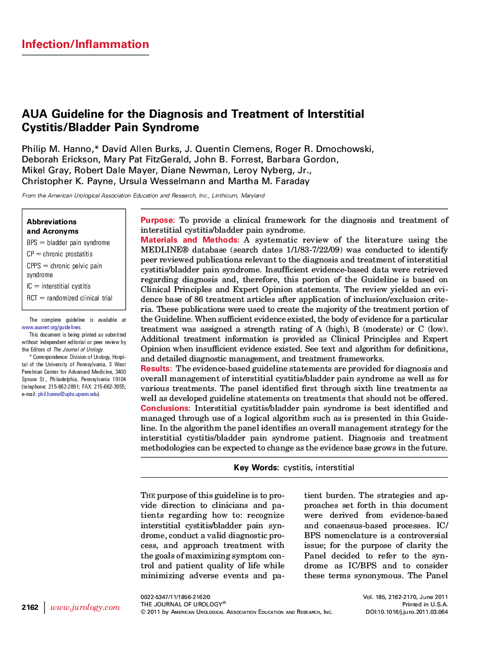 AUA Guideline for the Diagnosis and Treatment of Interstitial Cystitis/Bladder Pain Syndrome 