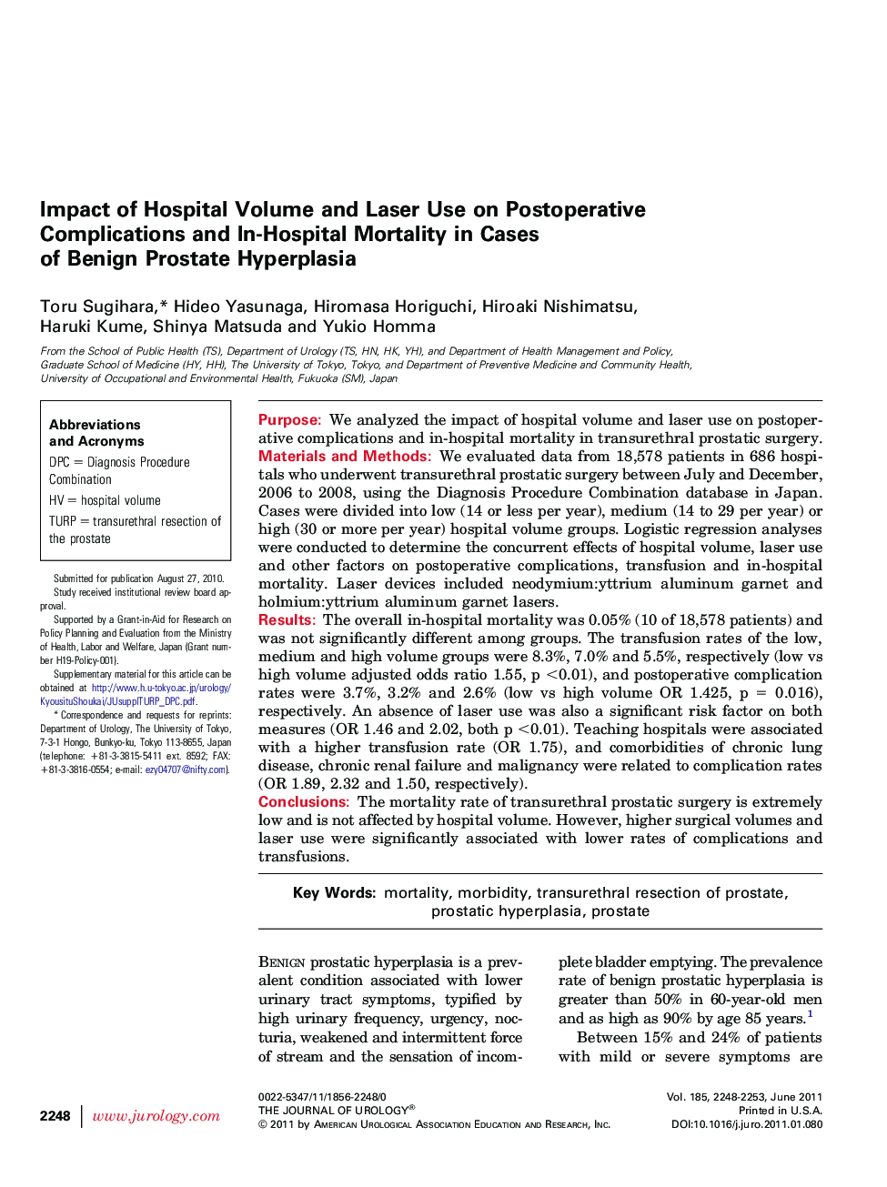 Impact of Hospital Volume and Laser Use on Postoperative Complications and In-Hospital Mortality in Cases of Benign Prostate Hyperplasia 