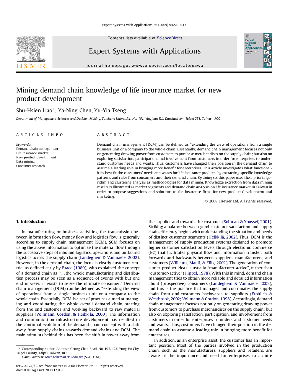 Mining demand chain knowledge of life insurance market for new product development