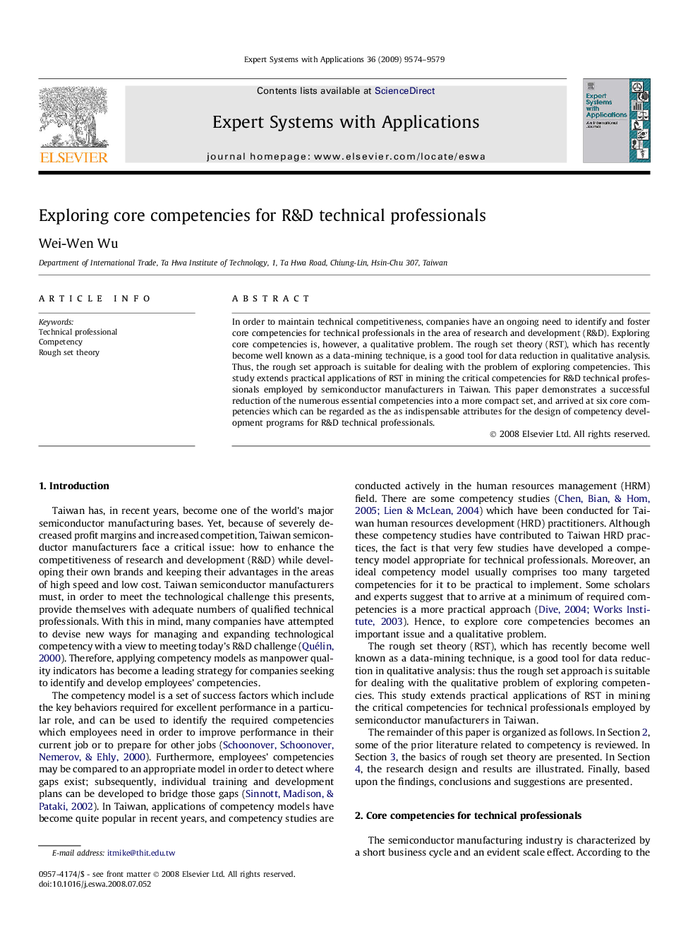 Exploring core competencies for R&D technical professionals