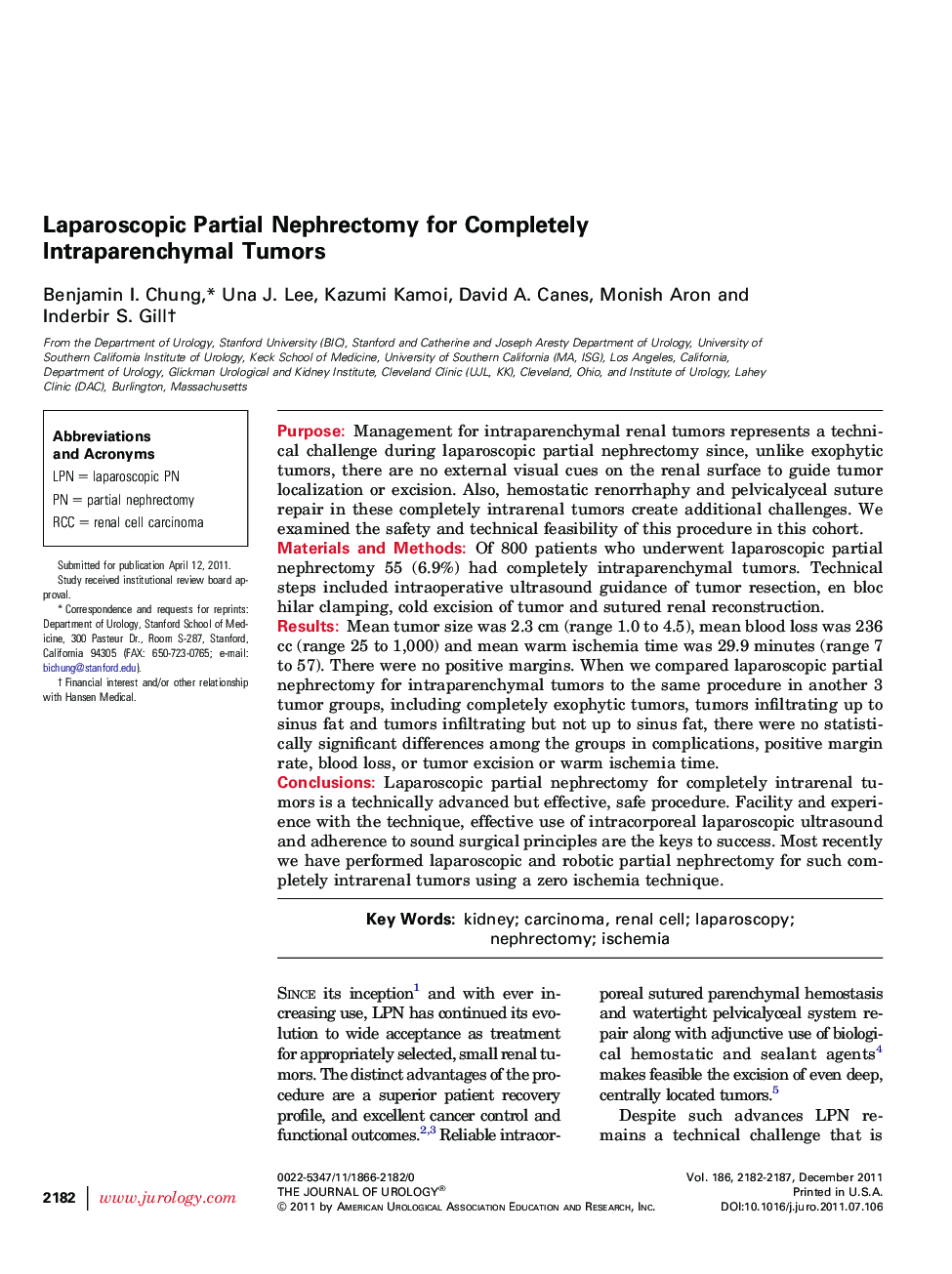 Laparoscopic Partial Nephrectomy for Completely Intraparenchymal Tumors 