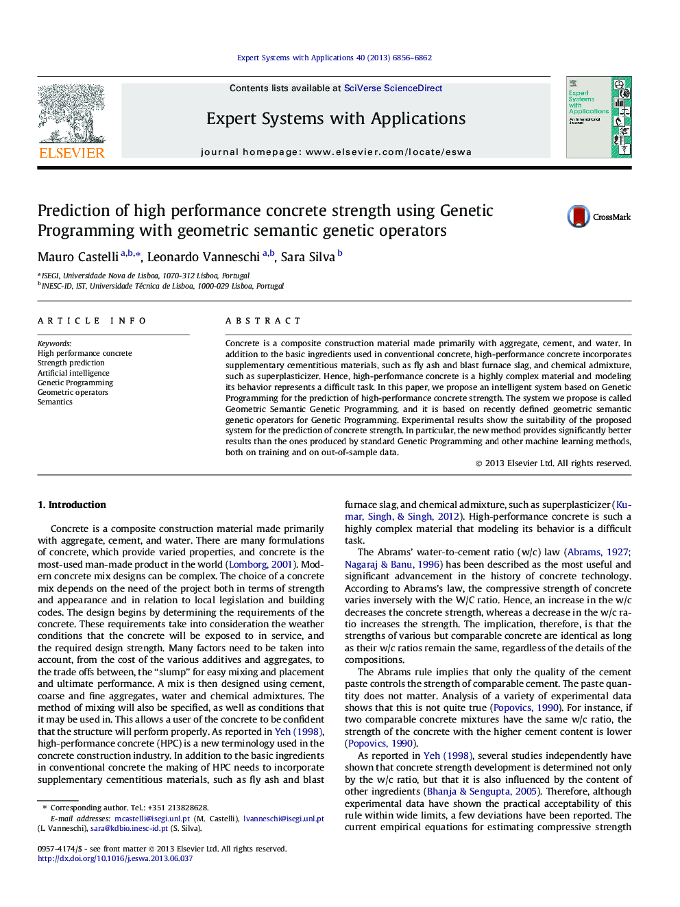 Prediction of high performance concrete strength using Genetic Programming with geometric semantic genetic operators