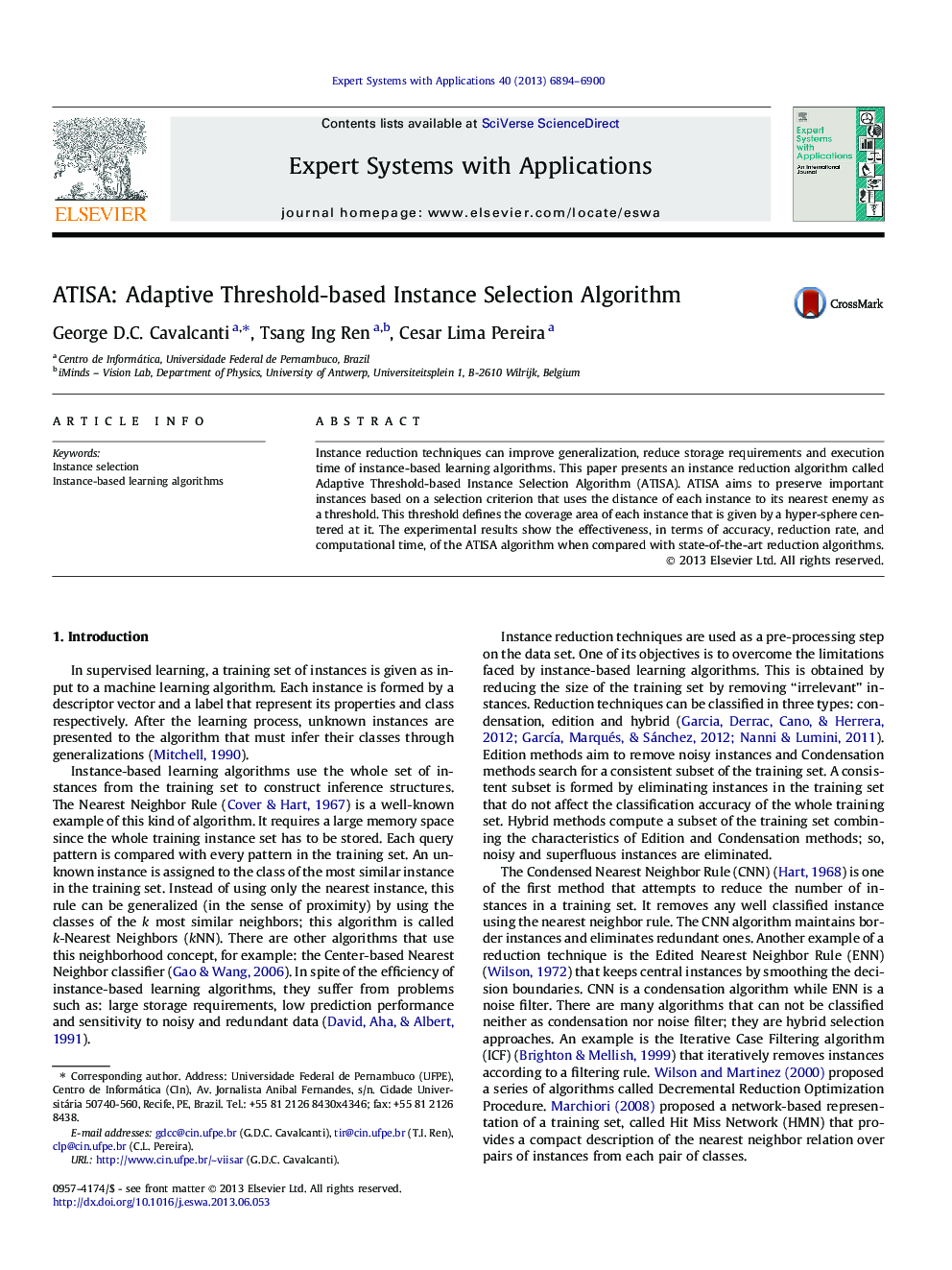 ATISA: Adaptive Threshold-based Instance Selection Algorithm