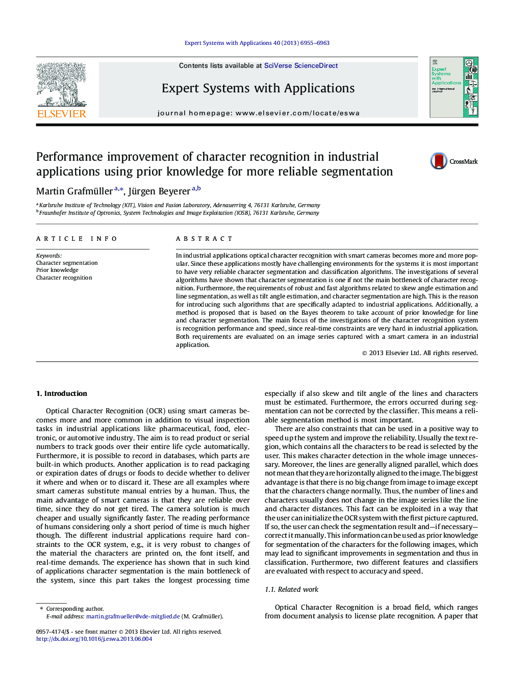 Performance improvement of character recognition in industrial applications using prior knowledge for more reliable segmentation