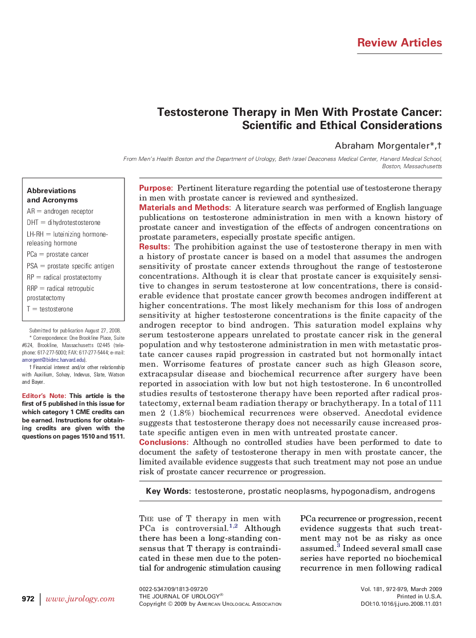 Testosterone Therapy in Men With Prostate Cancer: Scientific and Ethical Considerations 