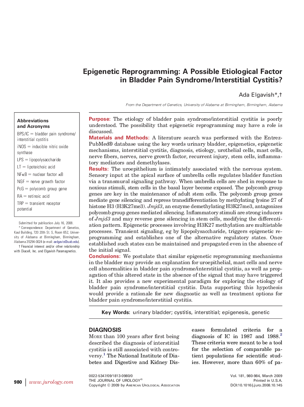 Epigenetic Reprogramming: A Possible Etiological Factor in Bladder Pain Syndrome/Interstitial Cystitis?