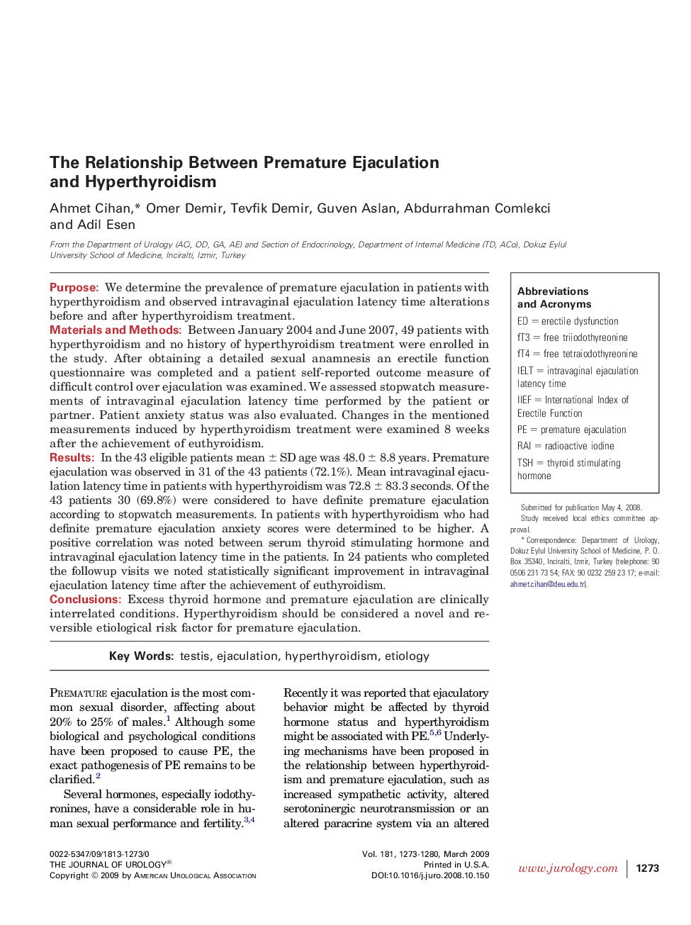 The Relationship Between Premature Ejaculation and Hyperthyroidism 