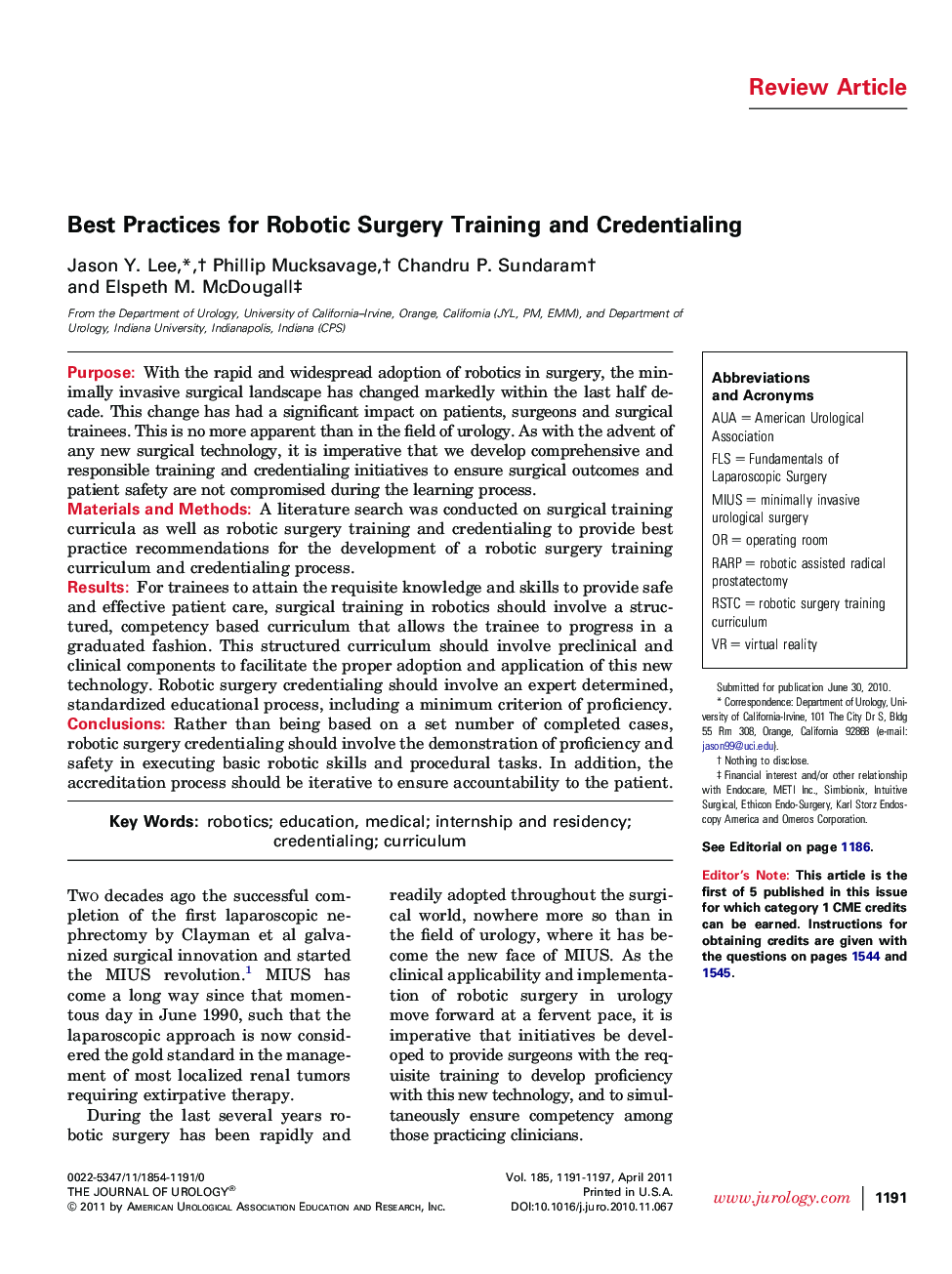 Best Practices for Robotic Surgery Training and Credentialing 