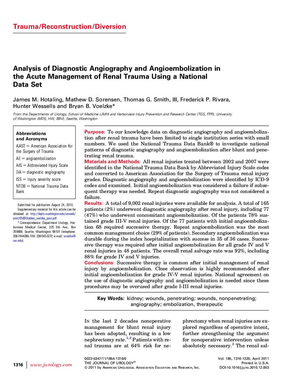 Analysis of Diagnostic Angiography and Angioembolization in the Acute Management of Renal Trauma Using a National Data Set 