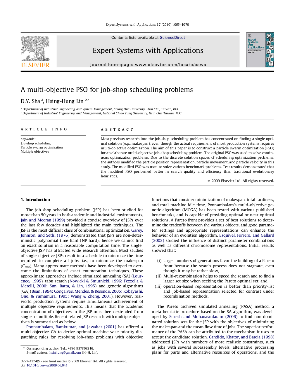 A multi-objective PSO for job-shop scheduling problems