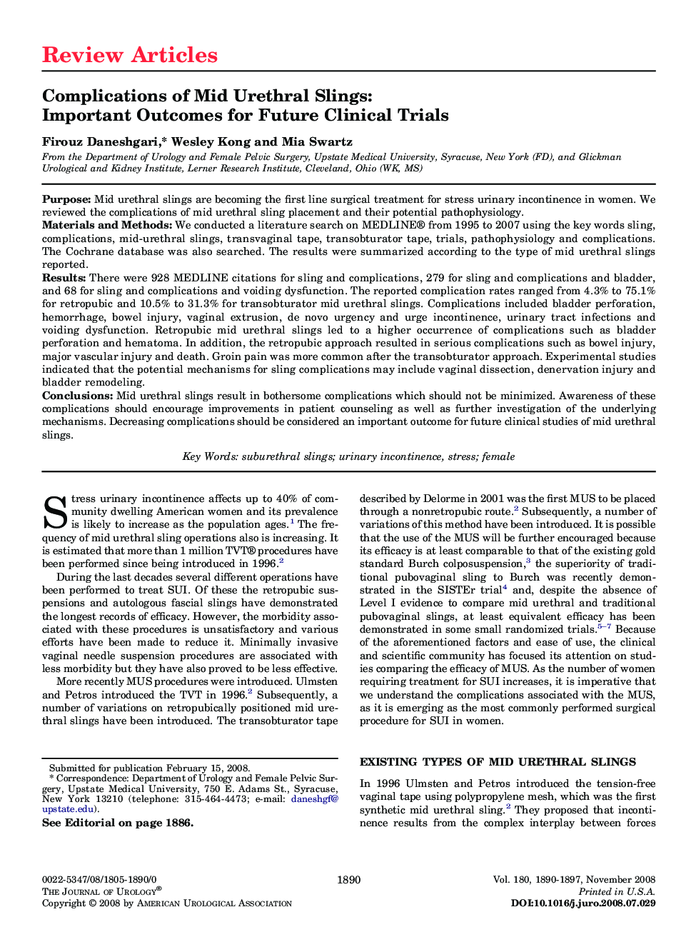 Complications of Mid Urethral Slings: Important Outcomes for Future Clinical Trials 