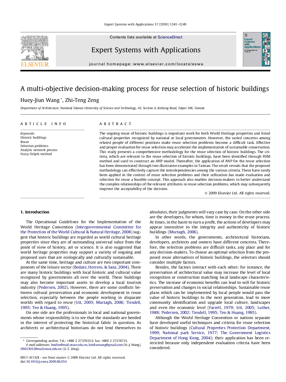 A multi-objective decision-making process for reuse selection of historic buildings