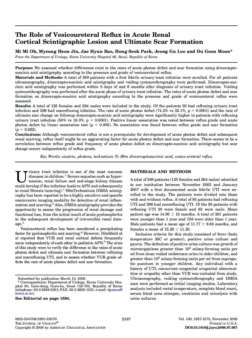 The Role of Vesicoureteral Reflux in Acute Renal Cortical Scintigraphic Lesion and Ultimate Scar Formation 