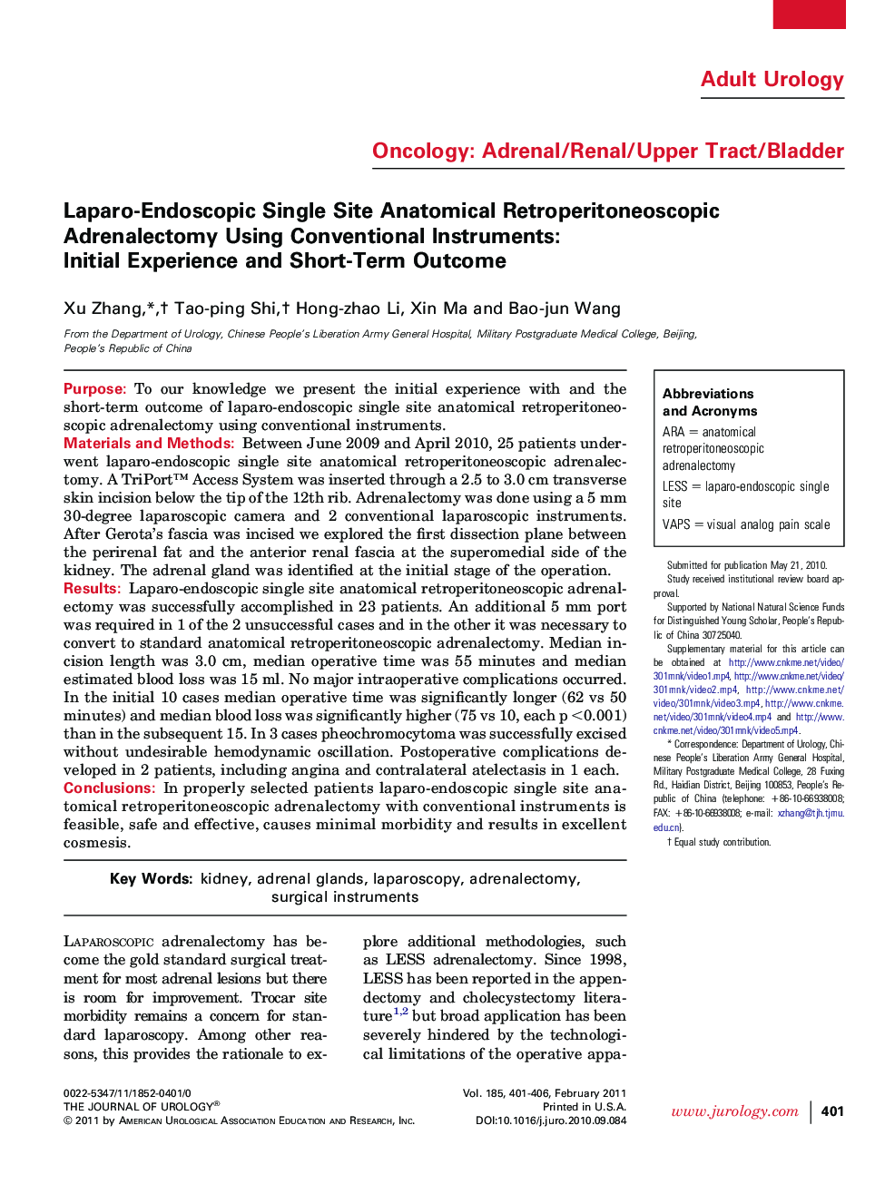 Laparo-Endoscopic Single Site Anatomical Retroperitoneoscopic Adrenalectomy Using Conventional Instruments: Initial Experience and Short-Term Outcome 