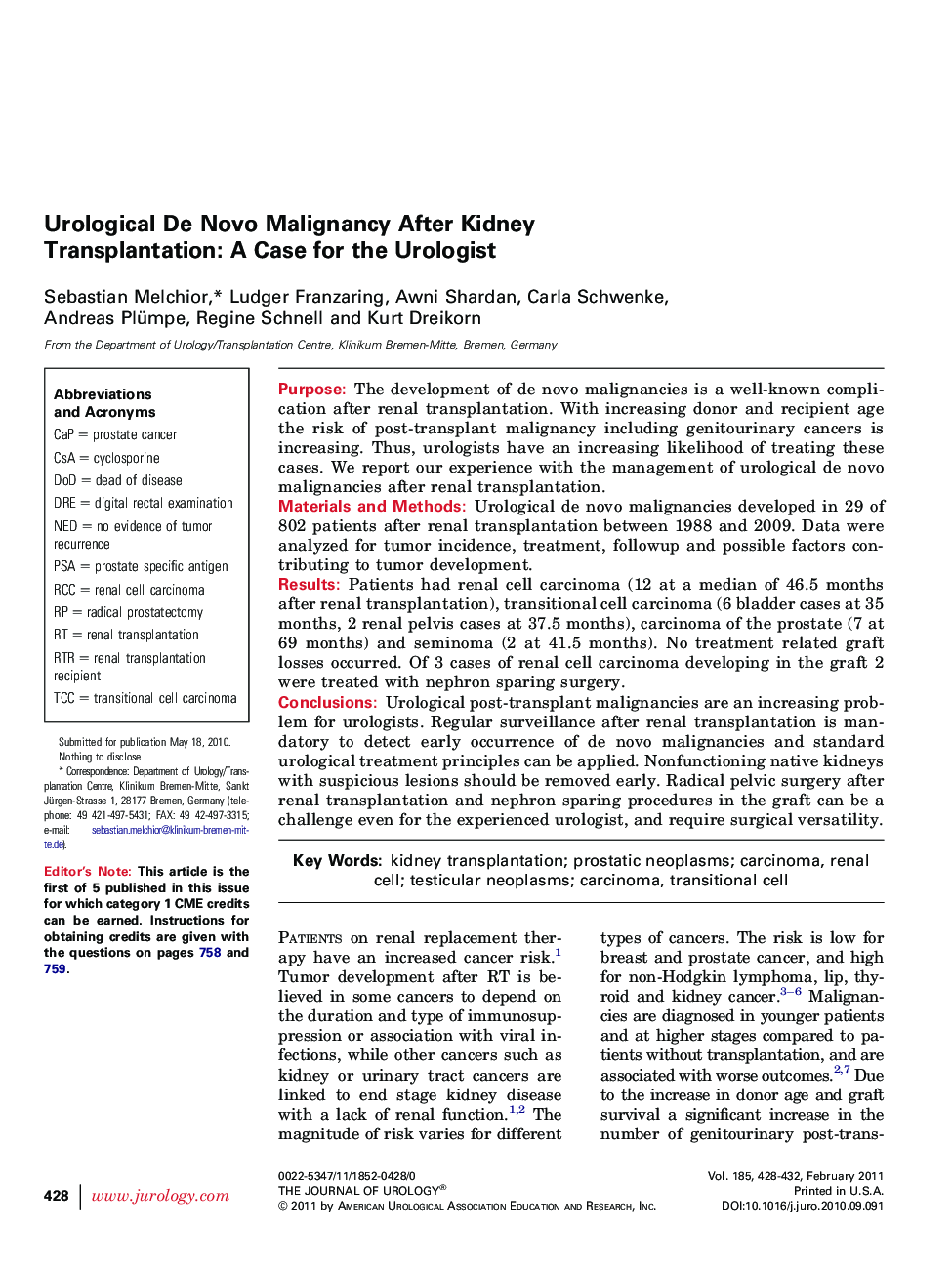 Urological De Novo Malignancy After Kidney Transplantation: A Case for the Urologist 