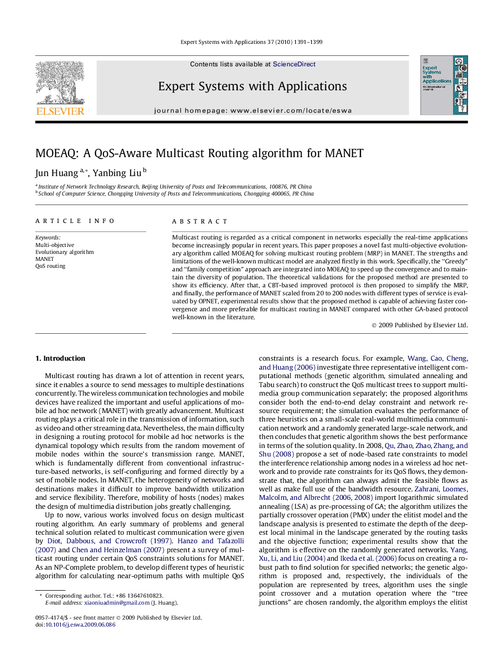 MOEAQ: A QoS-Aware Multicast Routing algorithm for MANET