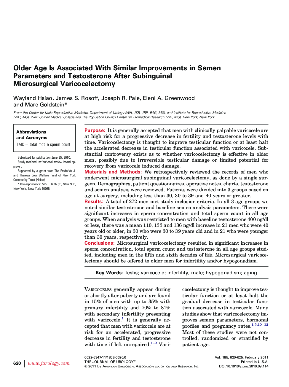 Older Age Is Associated With Similar Improvements in Semen Parameters and Testosterone After Subinguinal Microsurgical Varicocelectomy