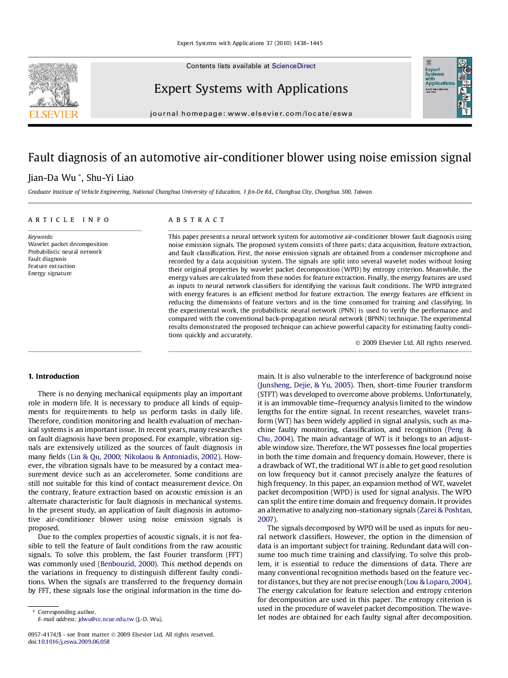 Fault diagnosis of an automotive air-conditioner blower using noise emission signal