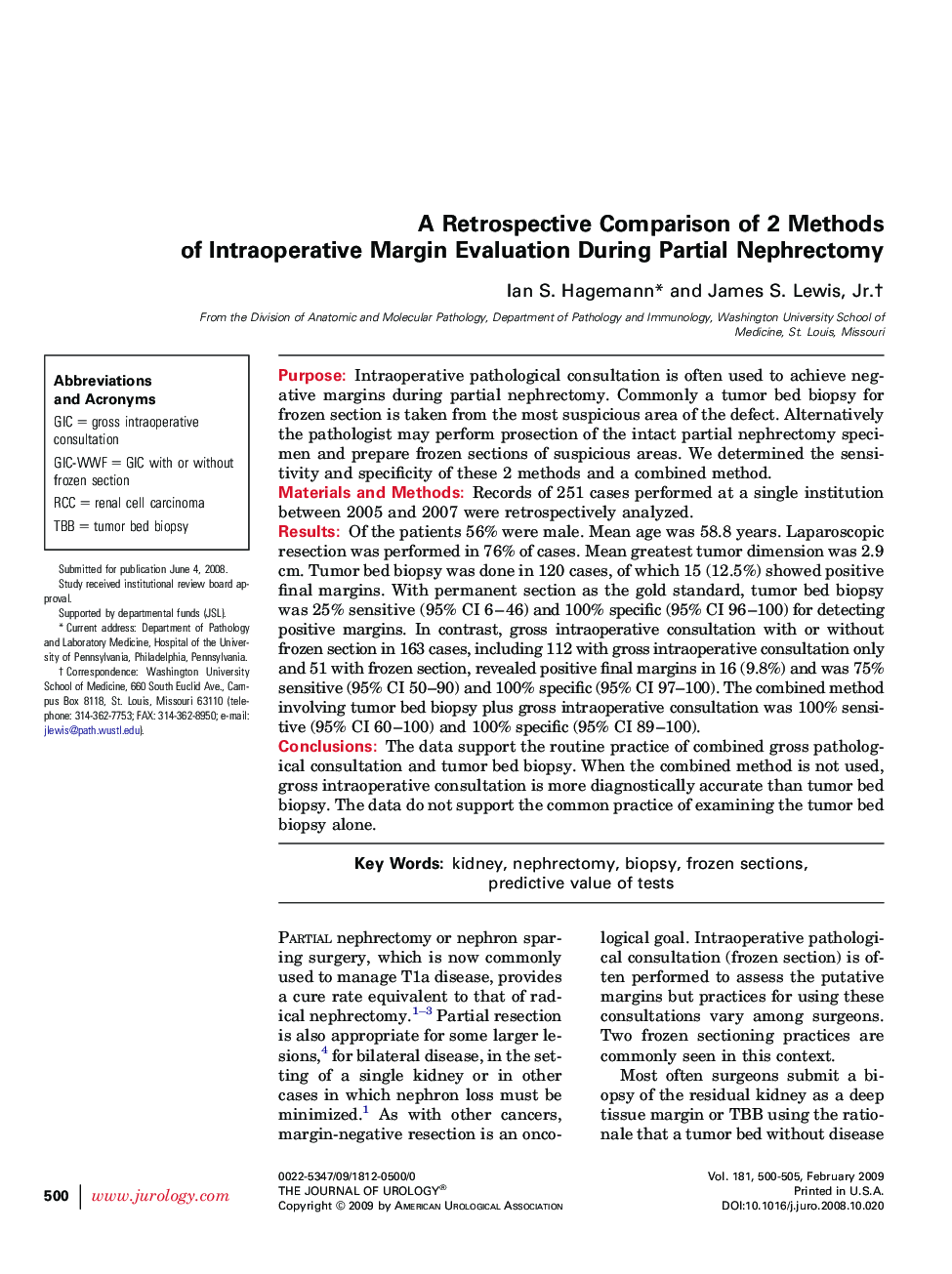 A Retrospective Comparison of 2 Methods of Intraoperative Margin Evaluation During Partial Nephrectomy