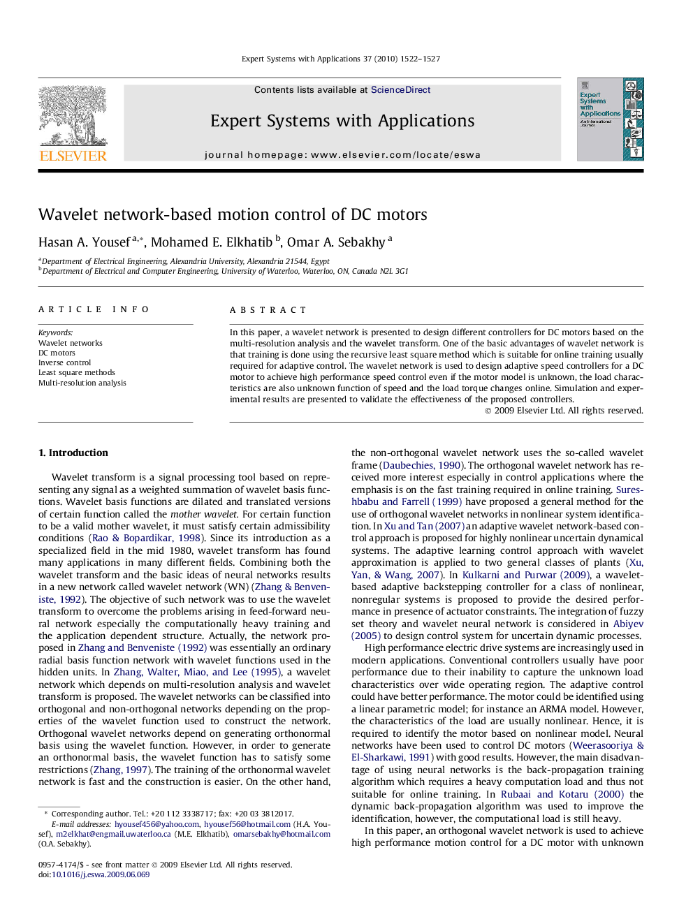 Wavelet network-based motion control of DC motors