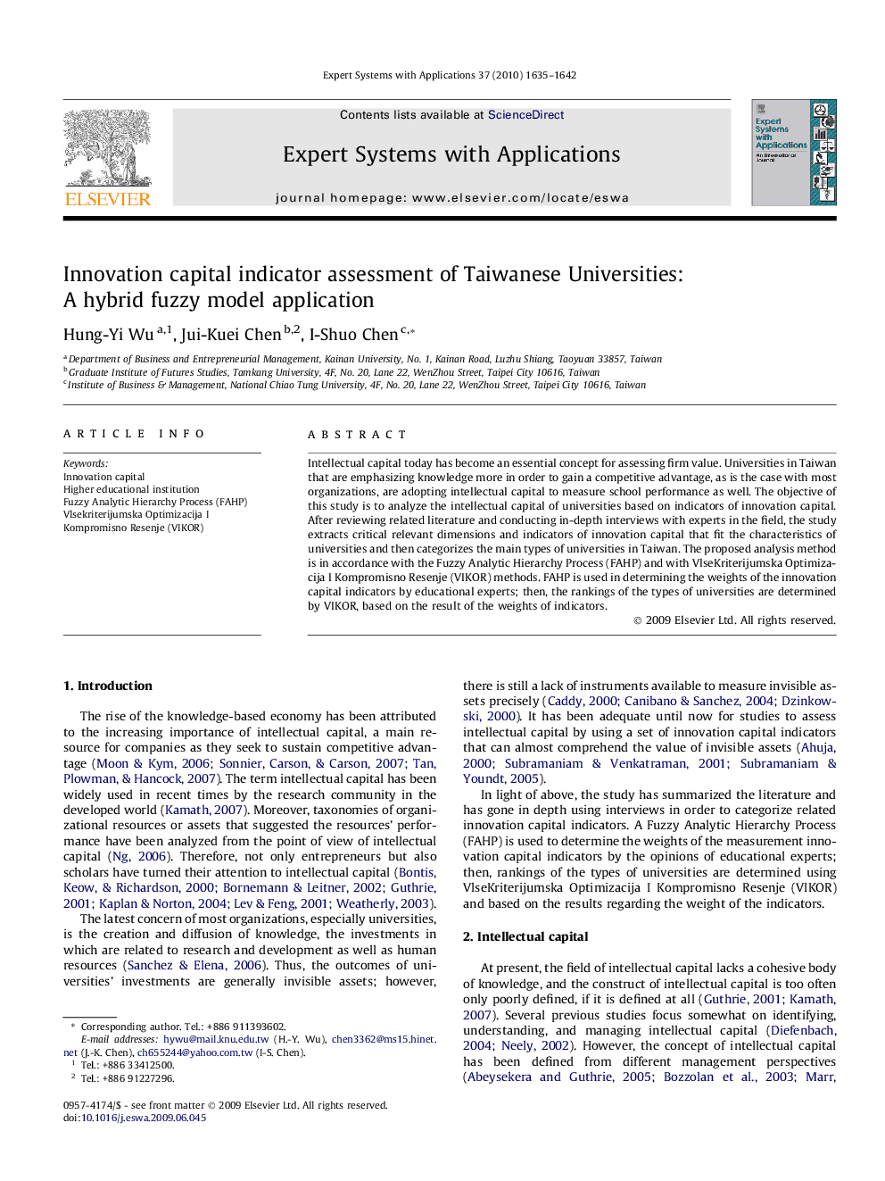 Innovation capital indicator assessment of Taiwanese Universities: A hybrid fuzzy model application