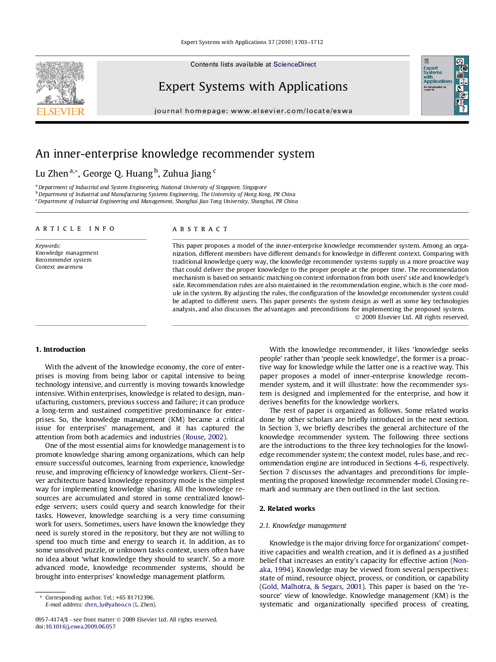 An inner-enterprise knowledge recommender system