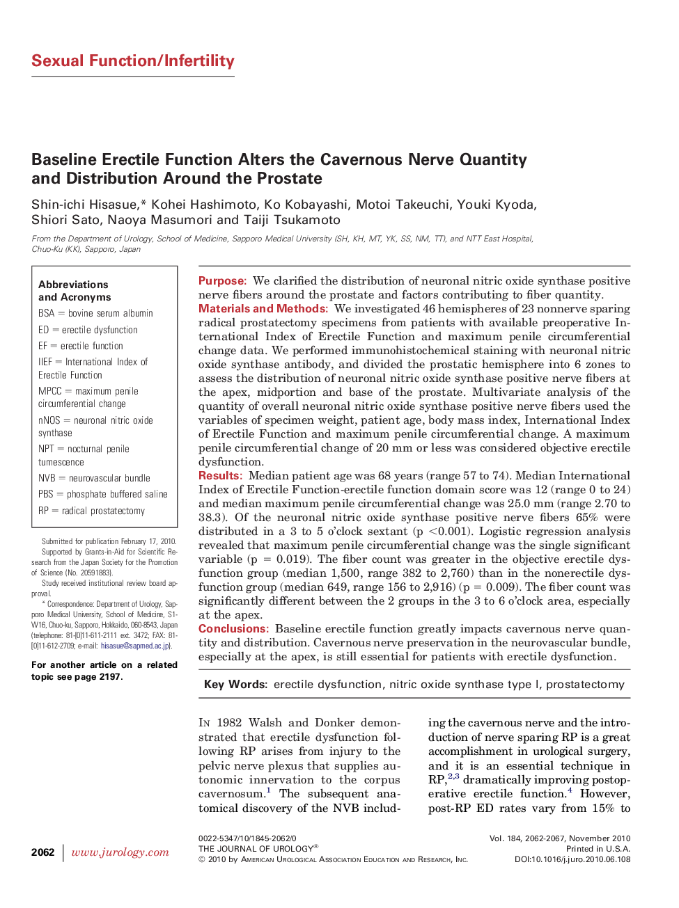 Baseline Erectile Function Alters the Cavernous Nerve Quantity and Distribution Around the Prostate 