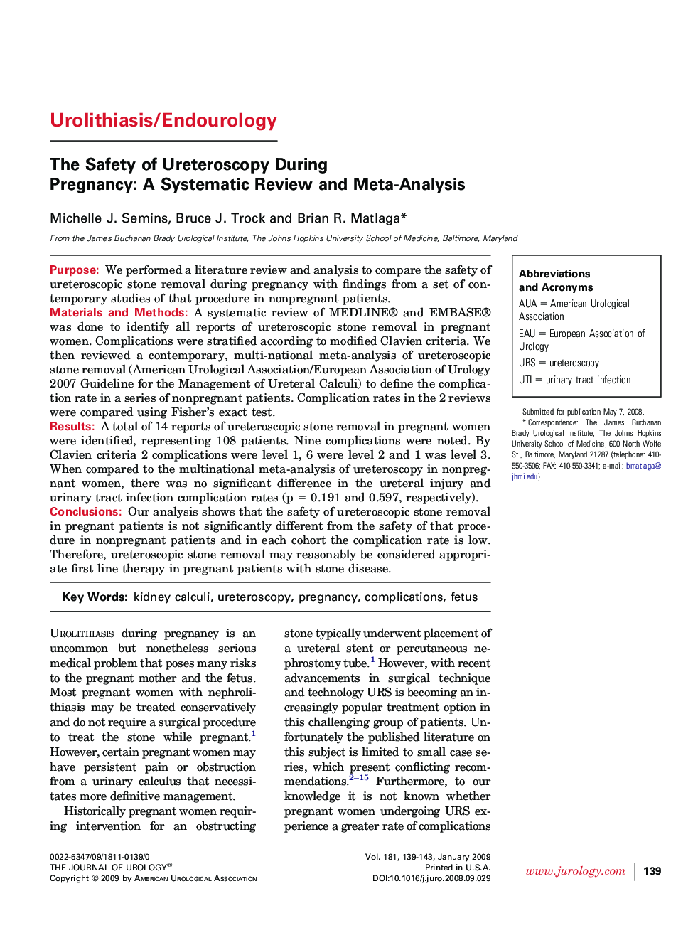 The Safety of Ureteroscopy During Pregnancy: A Systematic Review and Meta-Analysis