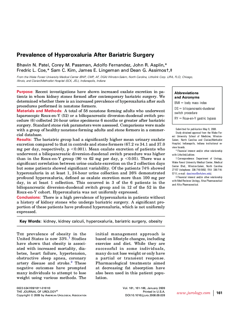 Prevalence of Hyperoxaluria After Bariatric Surgery
