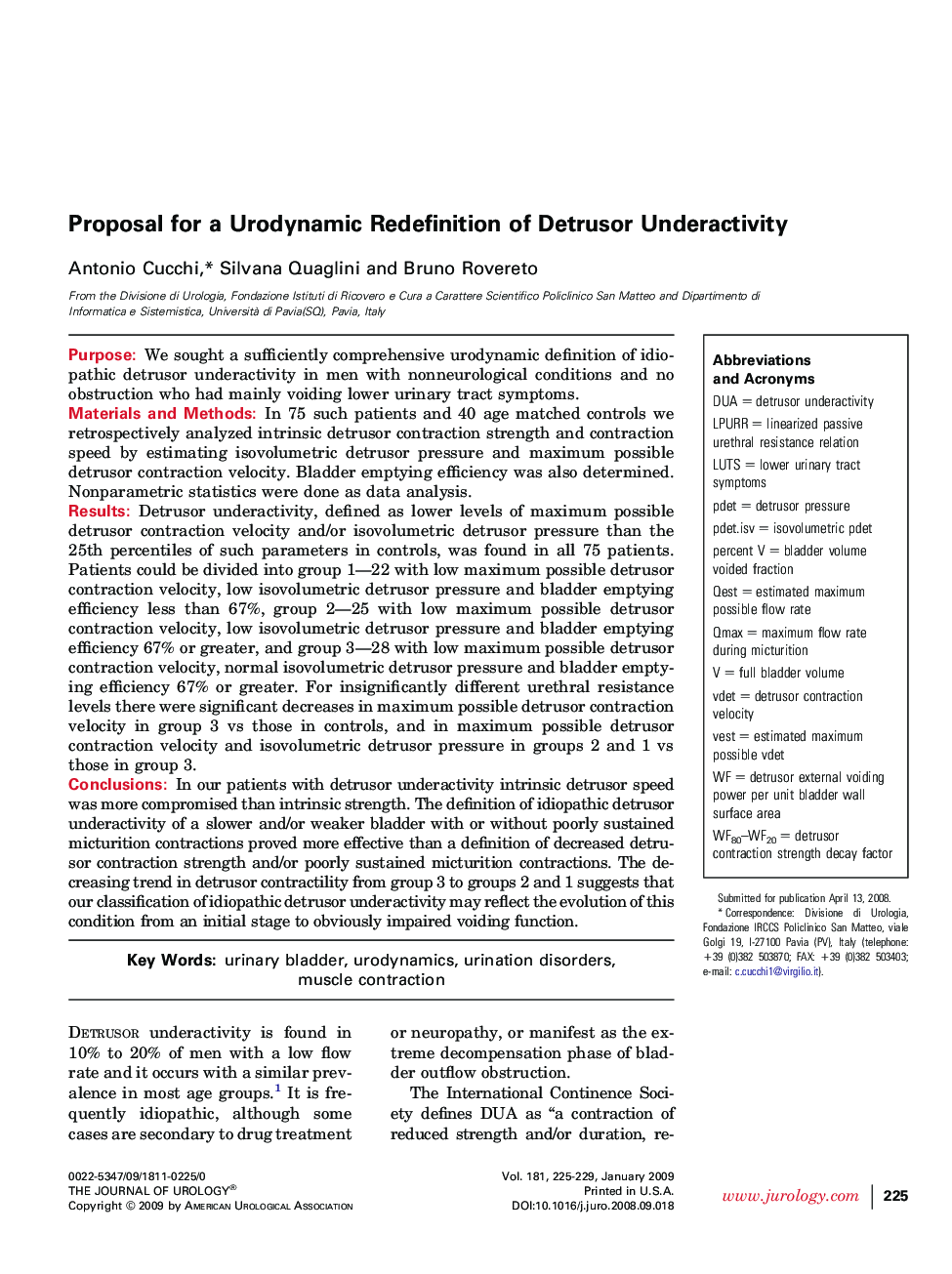 Proposal for a Urodynamic Redefinition of Detrusor Underactivity