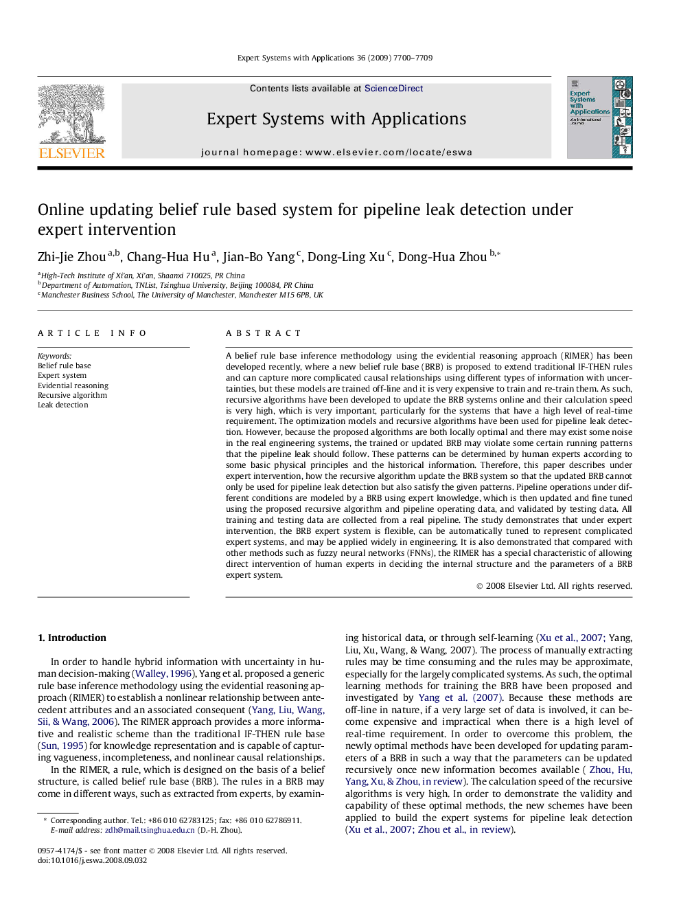 Online updating belief rule based system for pipeline leak detection under expert intervention