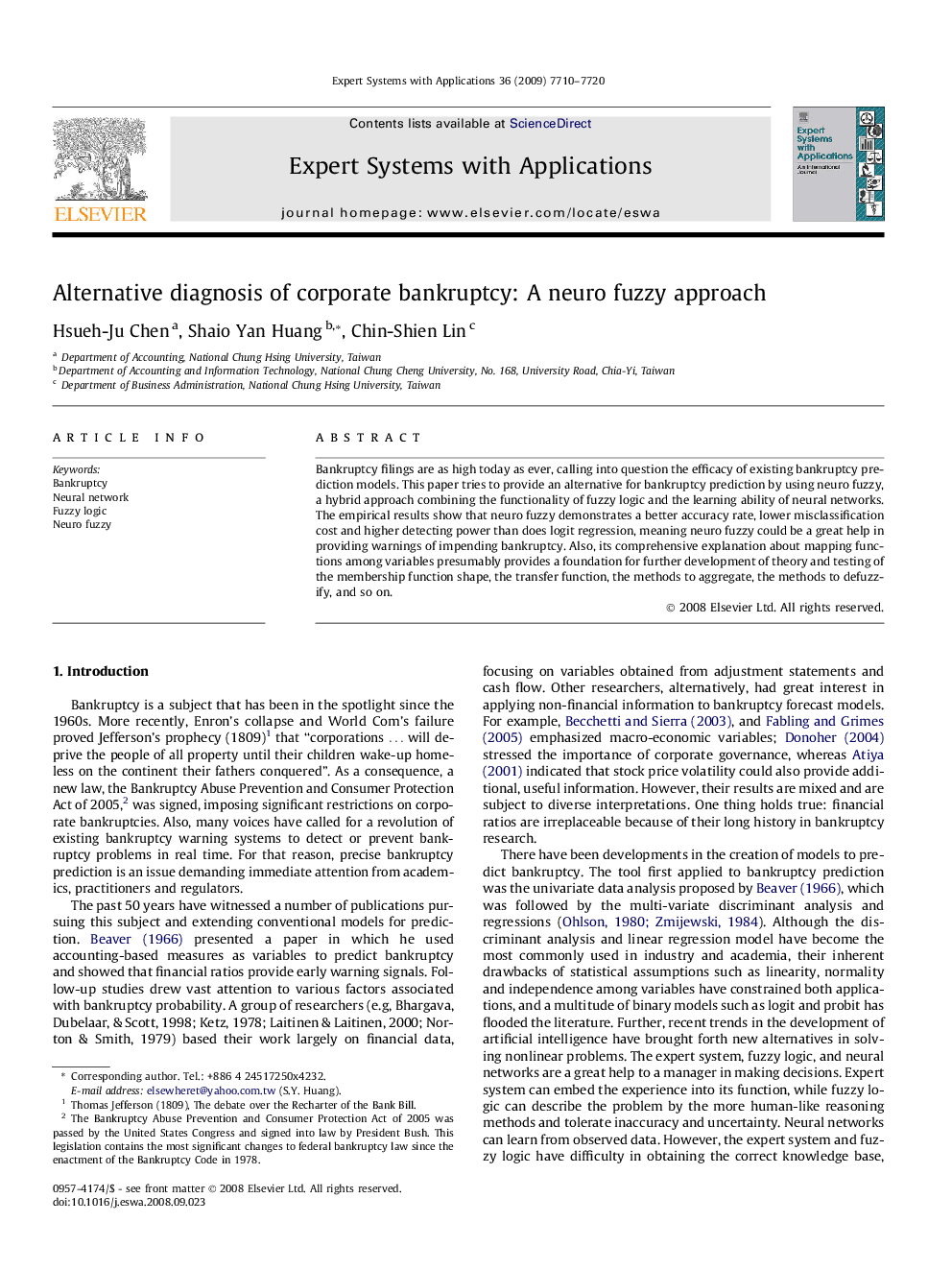 Alternative diagnosis of corporate bankruptcy: A neuro fuzzy approach