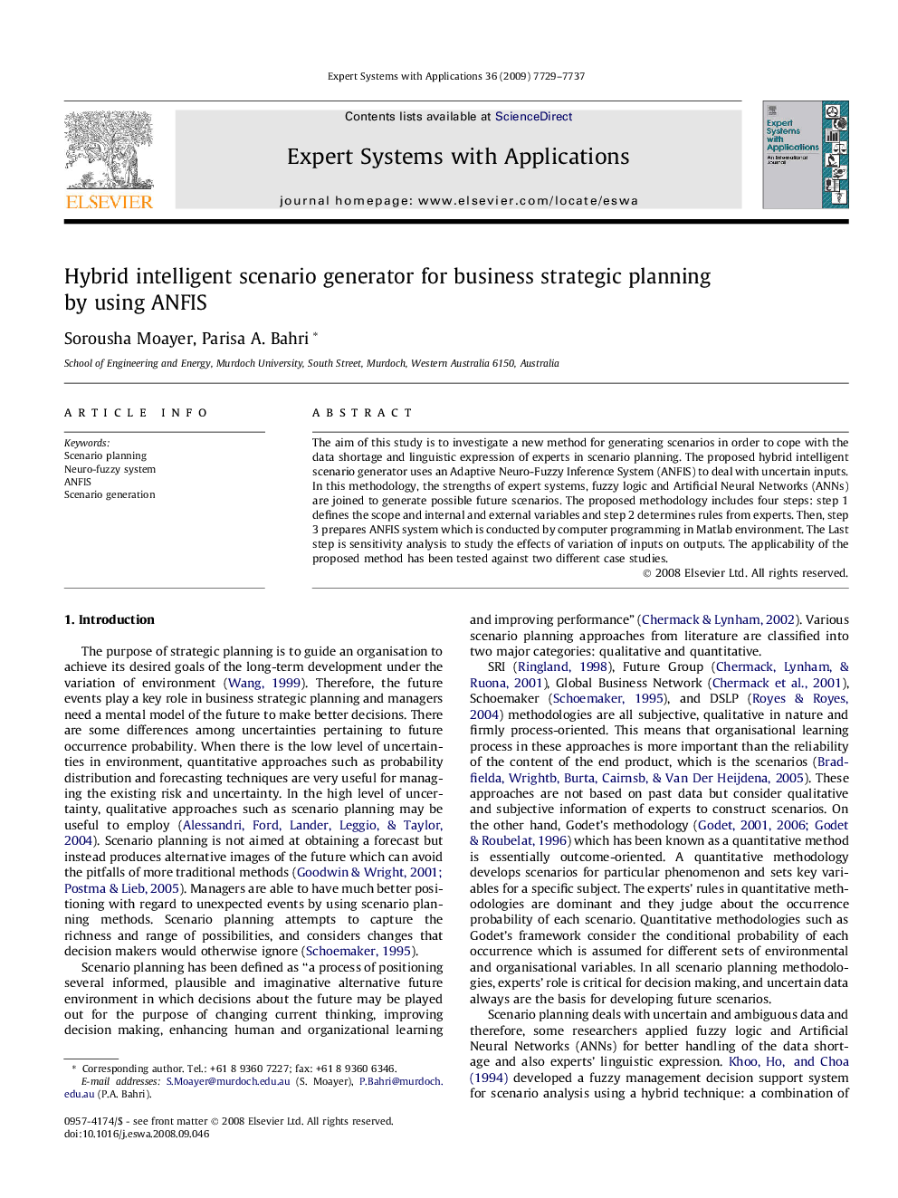 Hybrid intelligent scenario generator for business strategic planning by using ANFIS