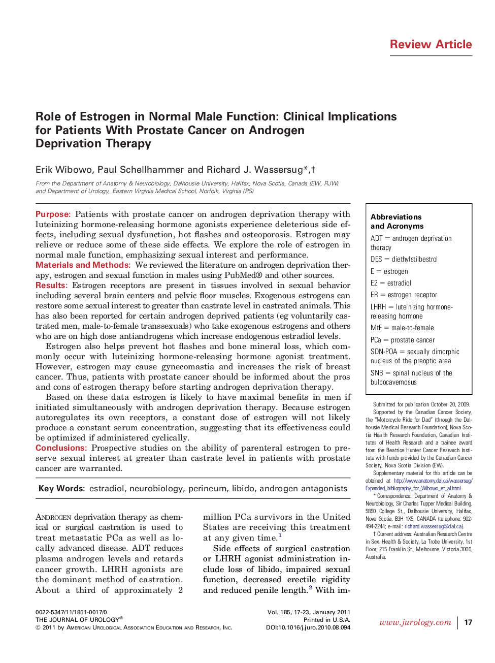 Role of Estrogen in Normal Male Function: Clinical Implications for Patients With Prostate Cancer on Androgen Deprivation Therapy 