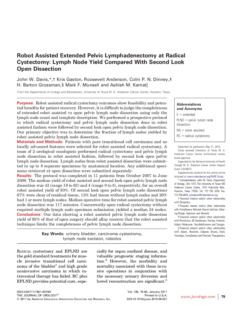 Robot Assisted Extended Pelvic Lymphadenectomy at Radical Cystectomy: Lymph Node Yield Compared With Second Look Open Dissection 