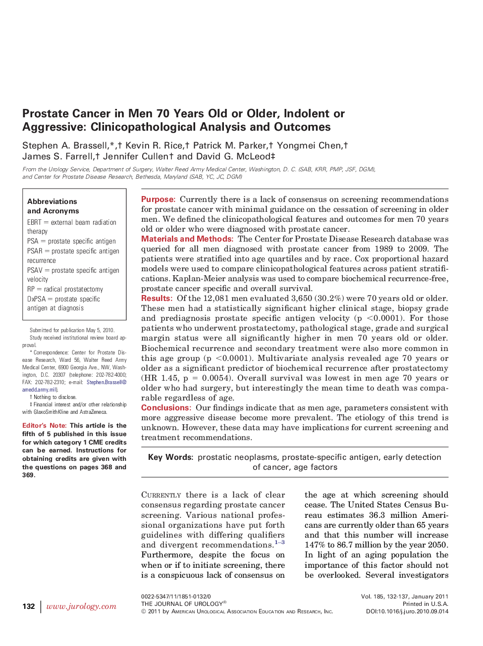 Prostate Cancer in Men 70 Years Old or Older, Indolent or Aggressive: Clinicopathological Analysis and Outcomes 