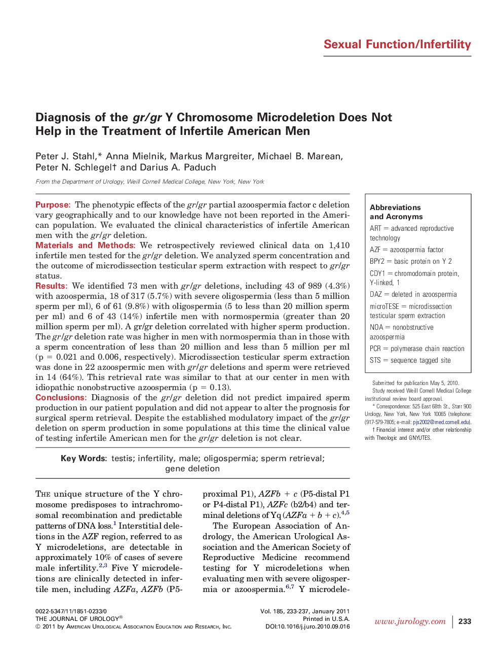 Diagnosis of the gr/gr Y Chromosome Microdeletion Does Not Help in the Treatment of Infertile American Men 