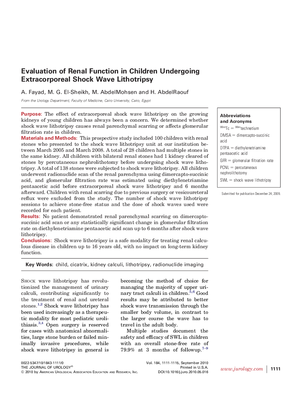 Evaluation of Renal Function in Children Undergoing Extracorporeal Shock Wave Lithotripsy