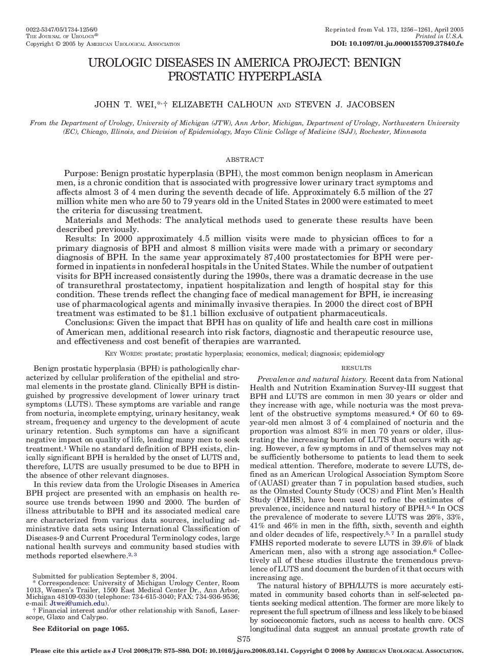 Urologic Diseases in America Project: Benign Prostatic Hyperplasia