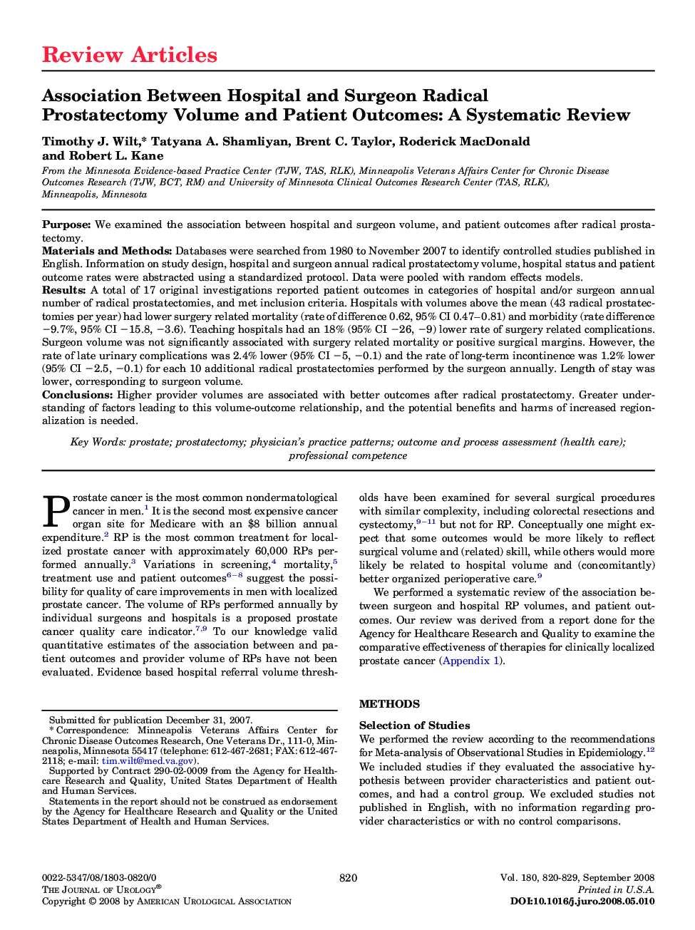 Association Between Hospital and Surgeon Radical Prostatectomy Volume and Patient Outcomes: A Systematic Review 