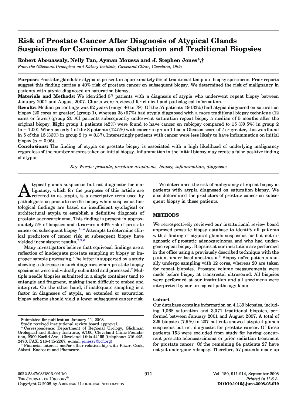 Risk of Prostate Cancer After Diagnosis of Atypical Glands Suspicious for Carcinoma on Saturation and Traditional Biopsies 