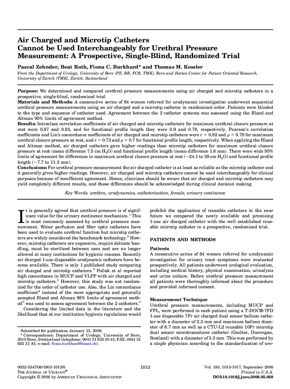 Air Charged and Microtip Catheters Cannot be Used Interchangeably for Urethral Pressure Measurement: A Prospective, Single-Blind, Randomized Trial