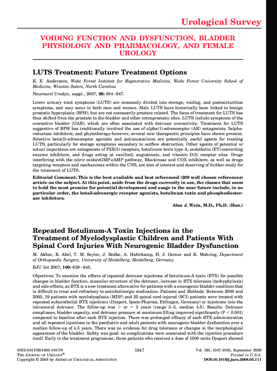 Voiding Function and Dysfunction, Bladder Physiology and Pharmacology, and Female Urology