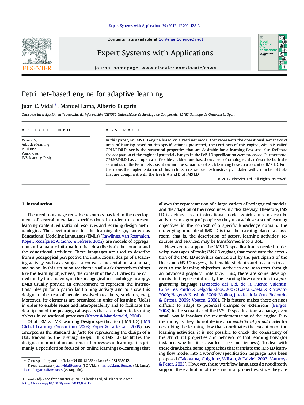 Petri net-based engine for adaptive learning