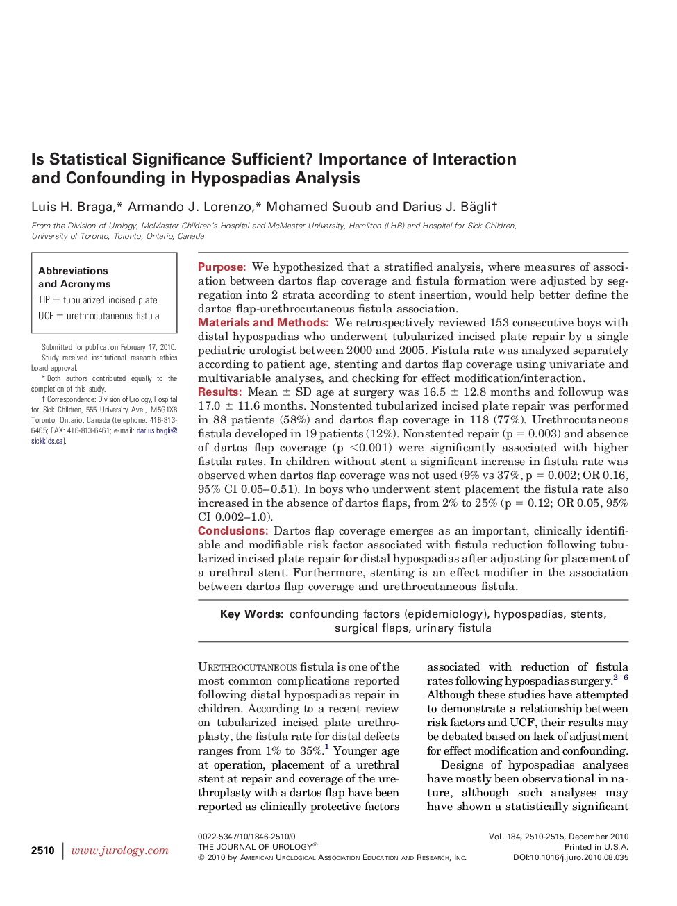 Is Statistical Significance Sufficient? Importance of Interaction and Confounding in Hypospadias Analysis 