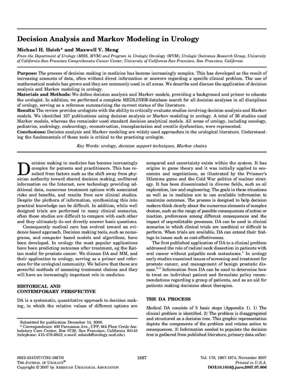 Decision Analysis and Markov Modeling in Urology